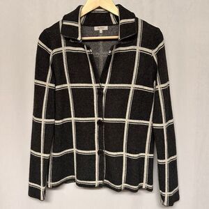 Bartolini Wool‎ Blend Plaid Black Cardigan  Women's Medium